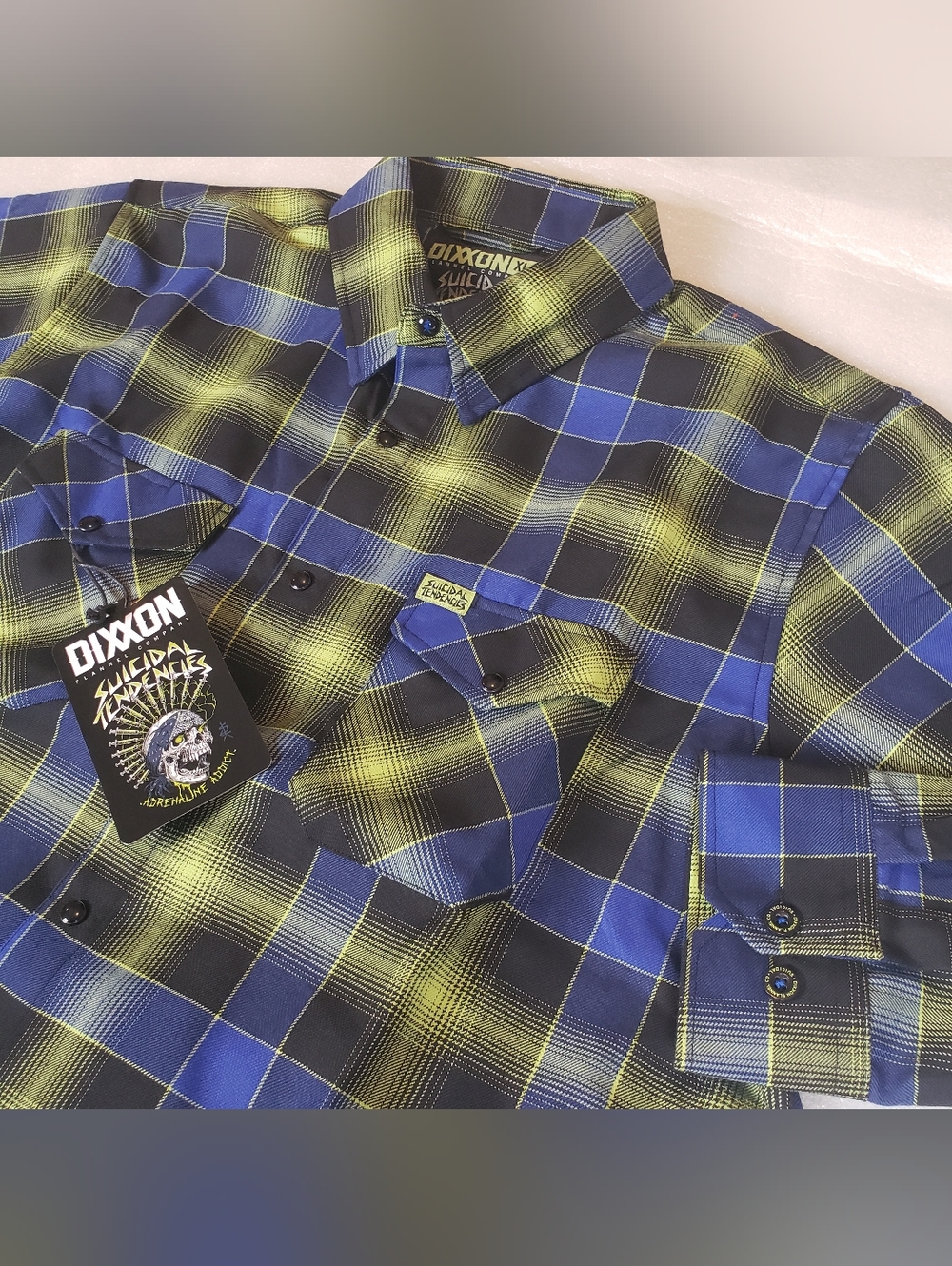 NWT Dixxon Men's XL Suicidal Tendencies Adrenaline Addict Flannel Plaid Shirt